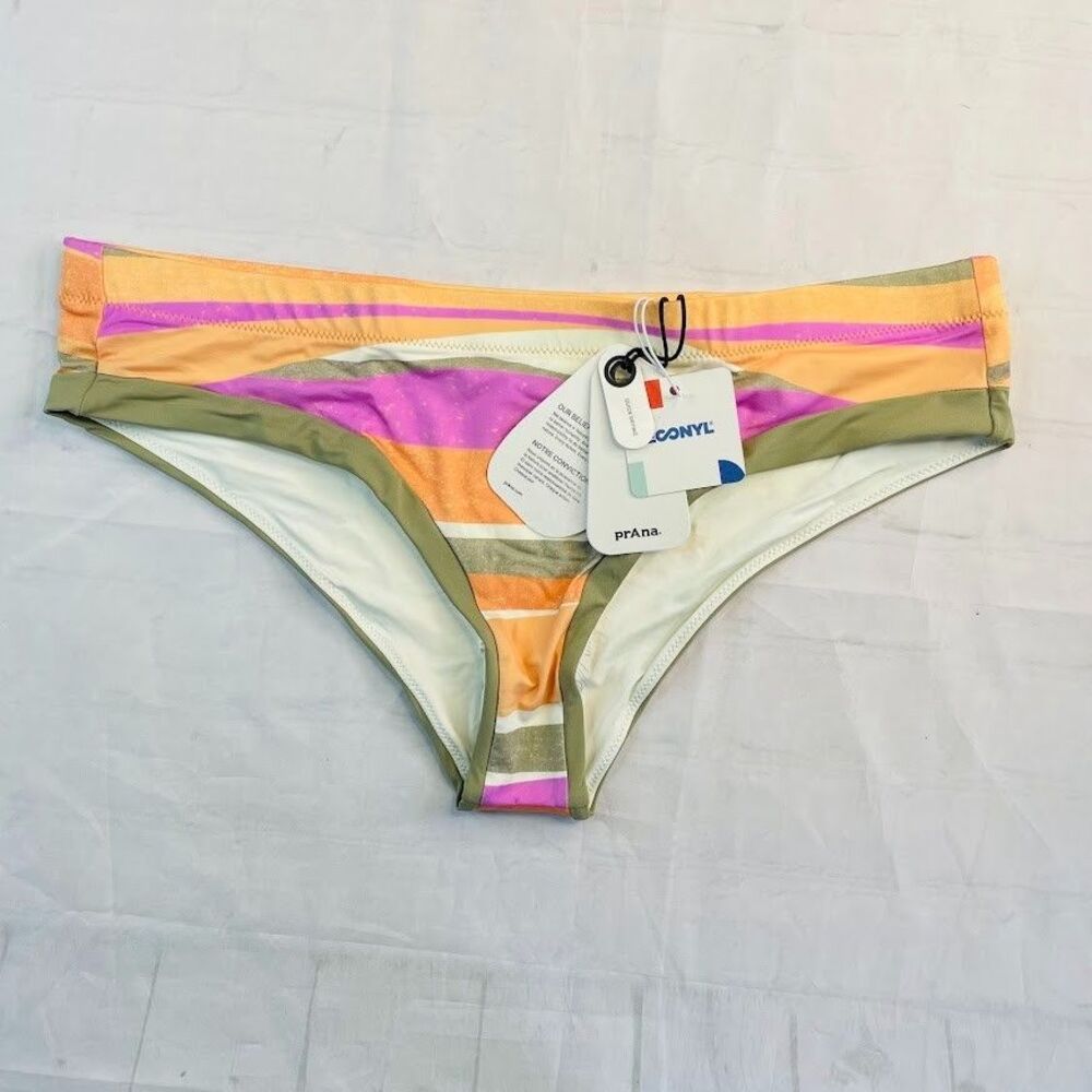 PrAna Upswell Bottom Womens Large Low Rise Cheeky In Waves Orange Pink Green NEW